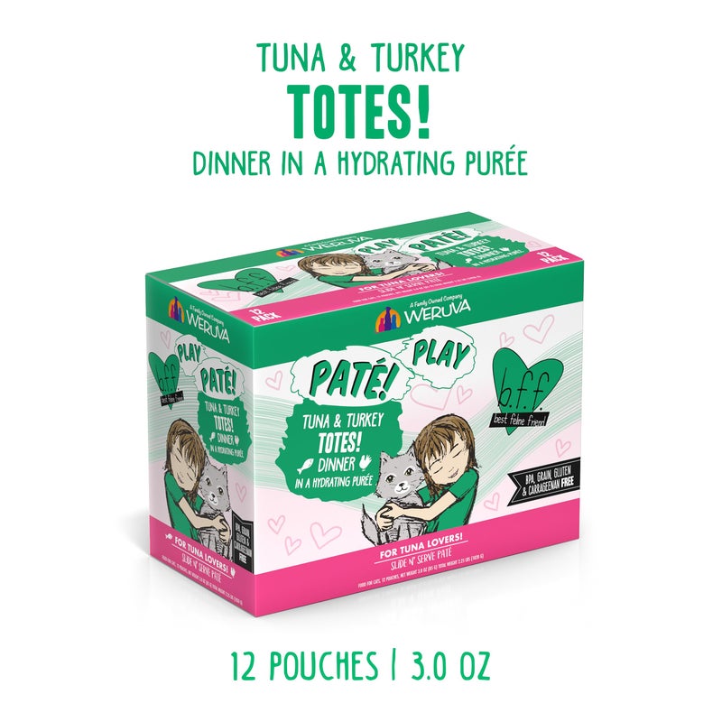 Weruva B.F.F. Play - Best Feline Friend PatÃ© Lovers, Aw Yeah!, Tuna & Turkey Totes! with Tuna & Turkey, 3oz Pouch (Pack of 12) - Image 2